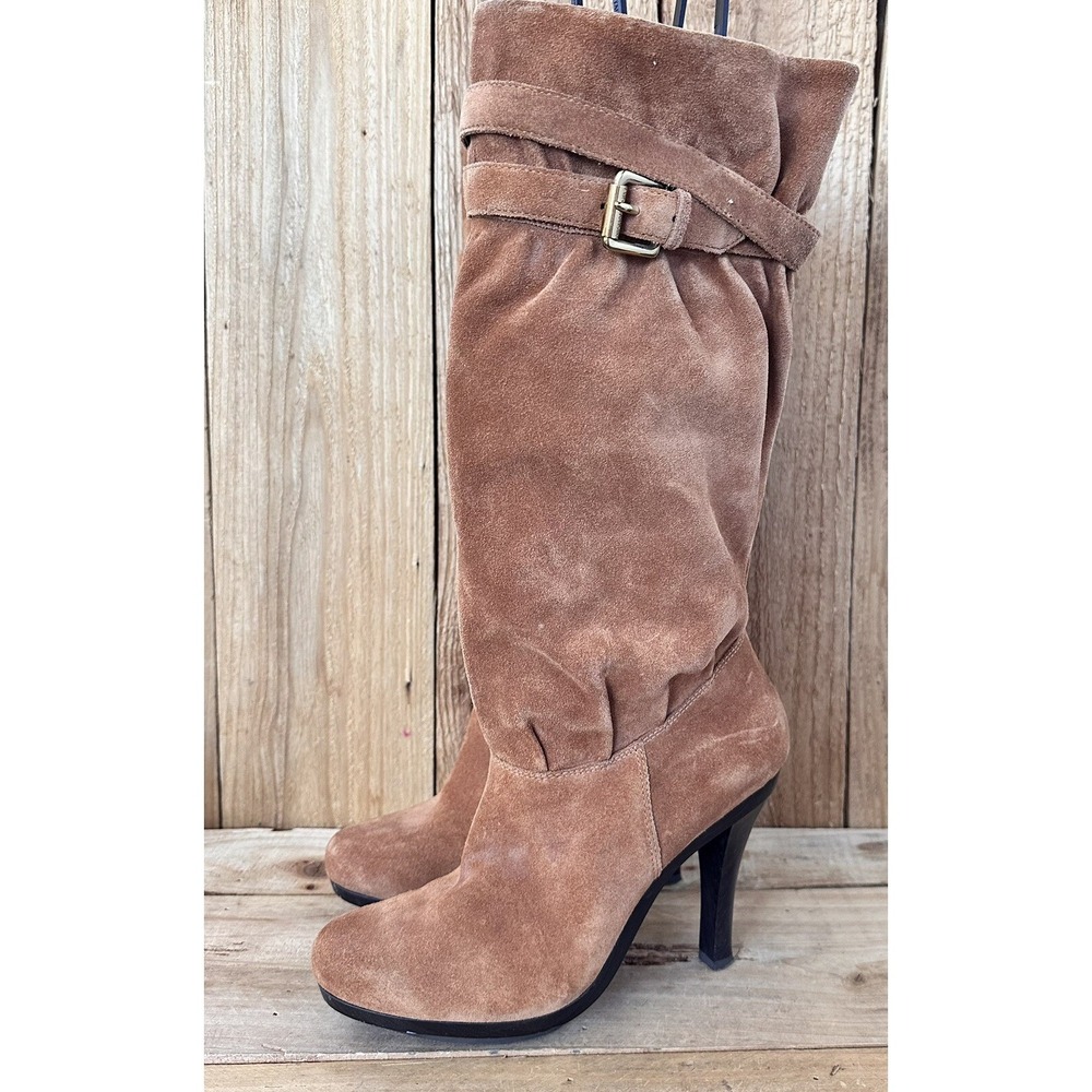 Michael Kors Suede Tall Boots Heeled Slouch Butterscotch Brown BOHO Sz 8.5